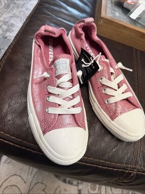 Converse Pink Metallic Low-Top Sneakers with White Accents